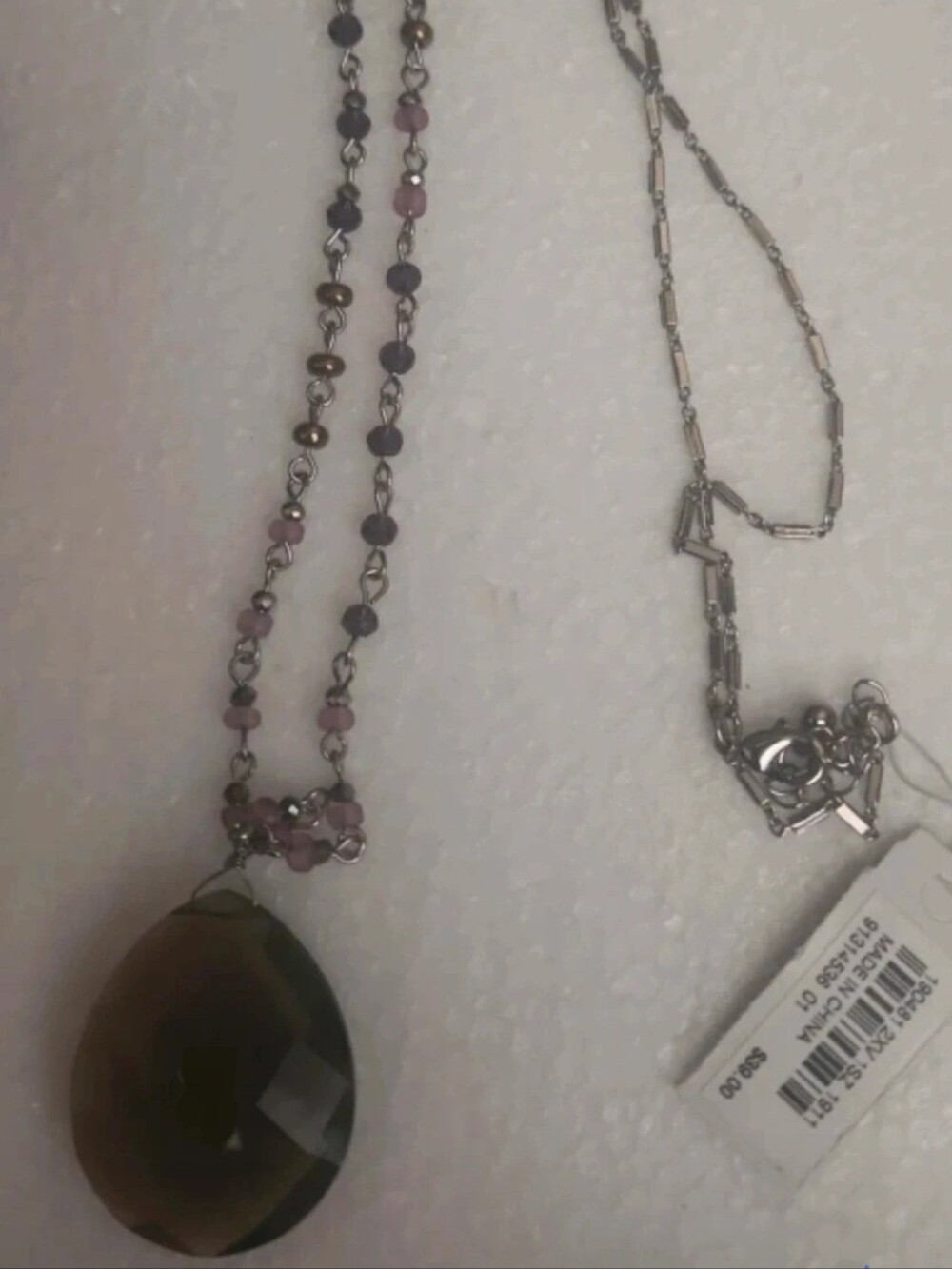 Handmade Pink and Gray Beaded Pendant Necklace